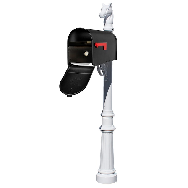 Qualarc Post w/E1 Economy mailbox, fluted base, horsehead finial LPST-E1-LKIT-801-WHT - main